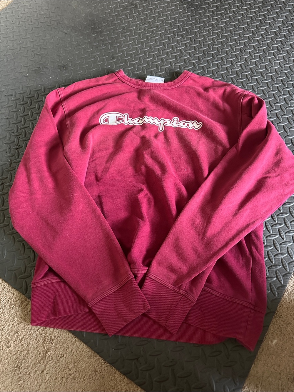 Champion Crewneck Sweatshirt in Burgundy Red with White Logo